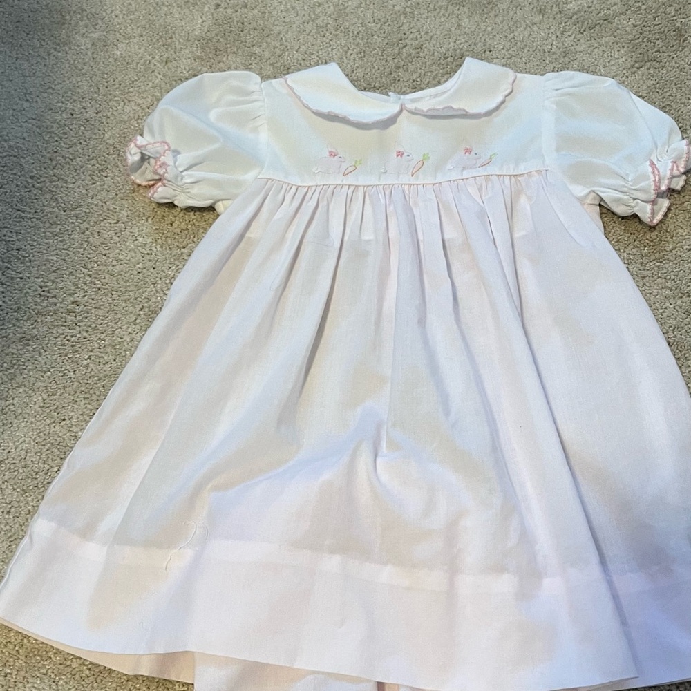 Easter Dress Hand Embroidered Light Pink and White Baby Dress